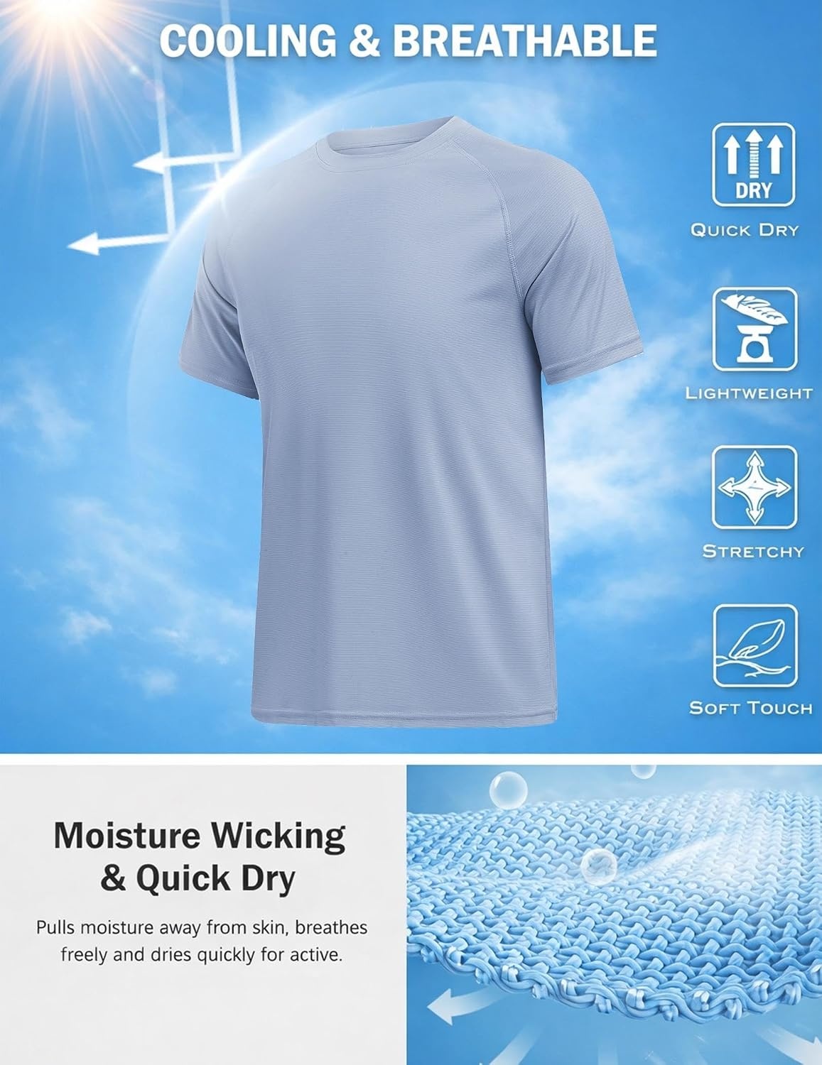 image:imageCOOFANDY Mens Swim Shirt Short Sleeve UPF 50 Sun Shirts Rash Guard Quick Dry Beach Water T Shirts for Men01light Blue
