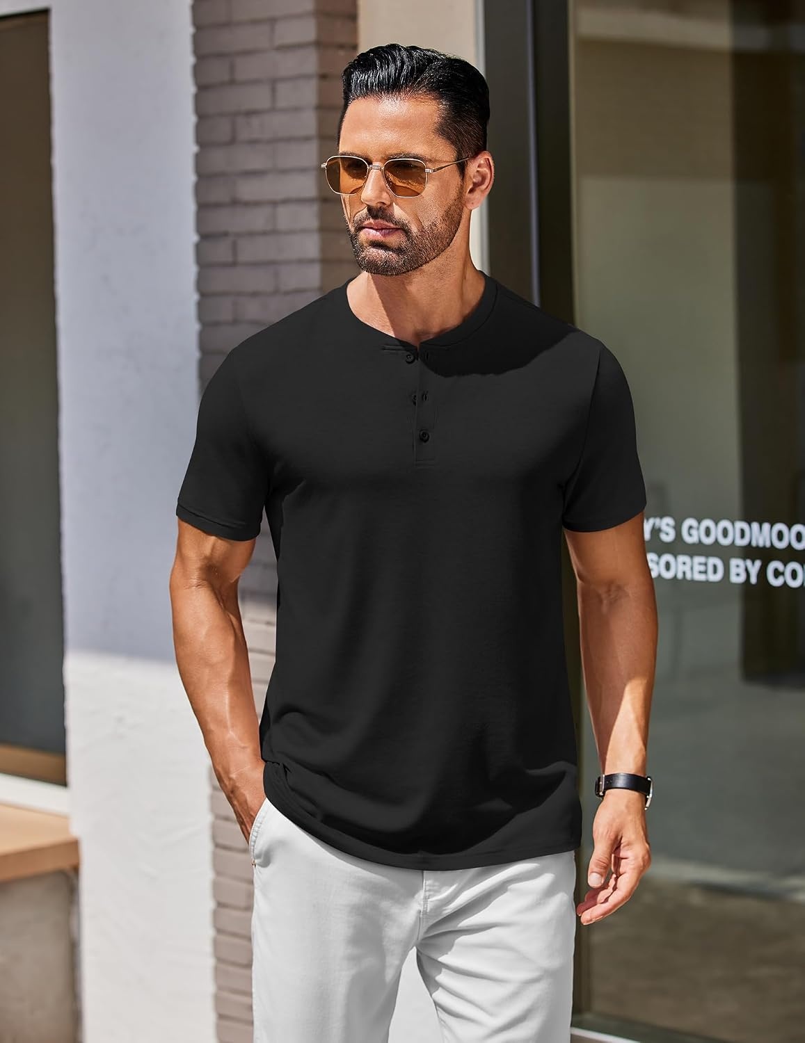 image:imageCOOFANDY Mens T Shirts Henley Shirts Short Sleeve Casual Shirts for Men Classic Mens Henley Shirts Lightweight Breathable and Soft touch Solid Color Casual Shirts for Daily WorkAll Black