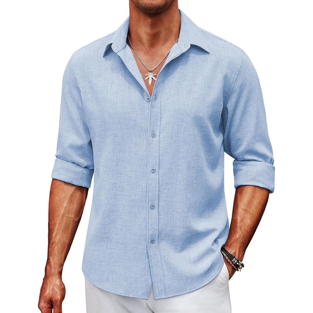 image:imageCOOFANDY Mens Button Down Shirt Long Sleeve Untucked Shirts Summer Casual Dress ShirtsAngel Falls