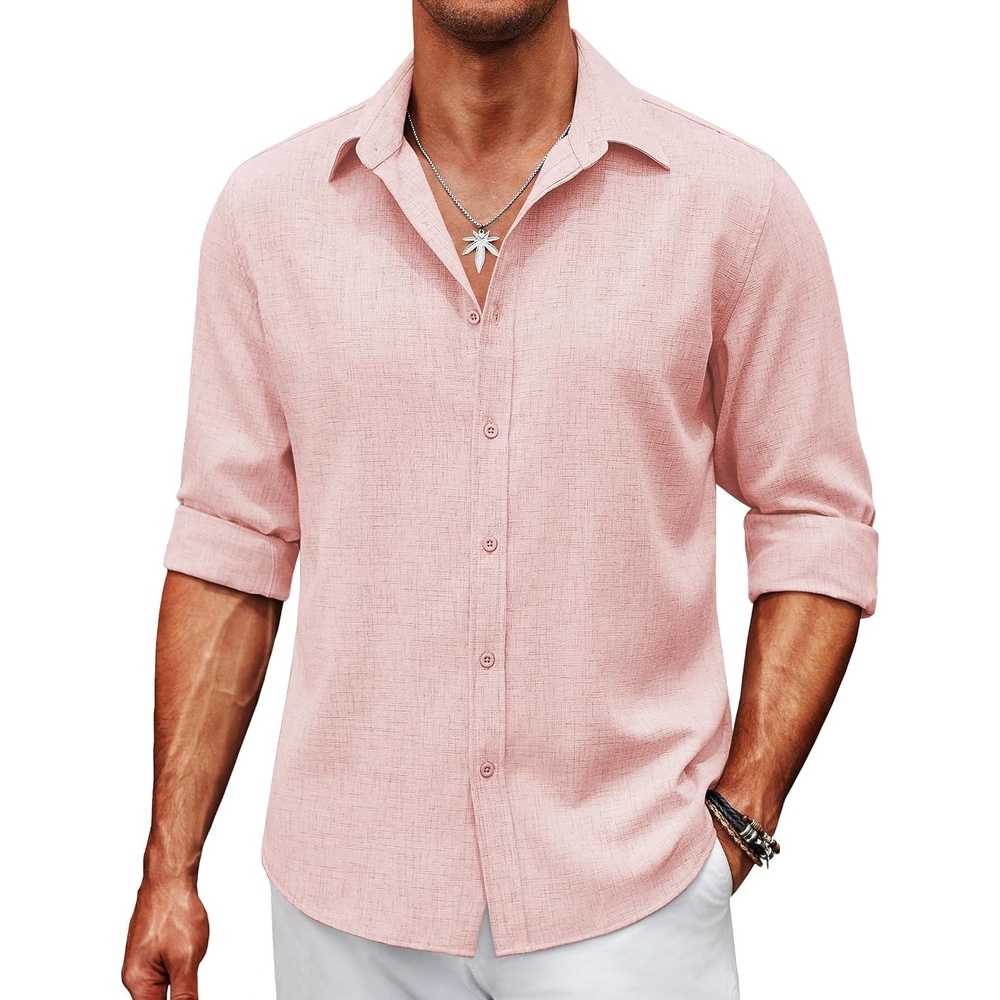 image:imageCOOFANDY Mens Button Down Shirt Long Sleeve Untucked Shirts Summer Casual Dress ShirtsVeiled Rose