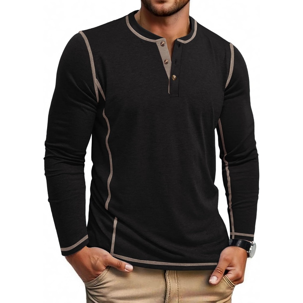 image:imageCOOFANDY Mens Henley Shirts Long Sleeve Casual TShirts Lightweight Tee Maverick SlubLightweightClassicSoft StretchCasualFashion02black