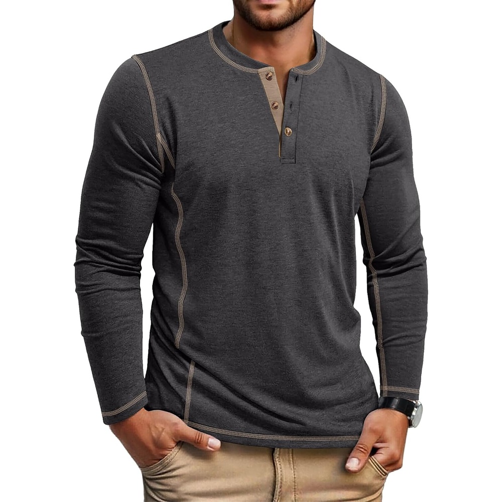image:imageCOOFANDY Mens Henley Shirts Long Sleeve Casual TShirts Lightweight Tee Maverick SlubLightweightClassicSoft StretchCasualFashion02dark Gray