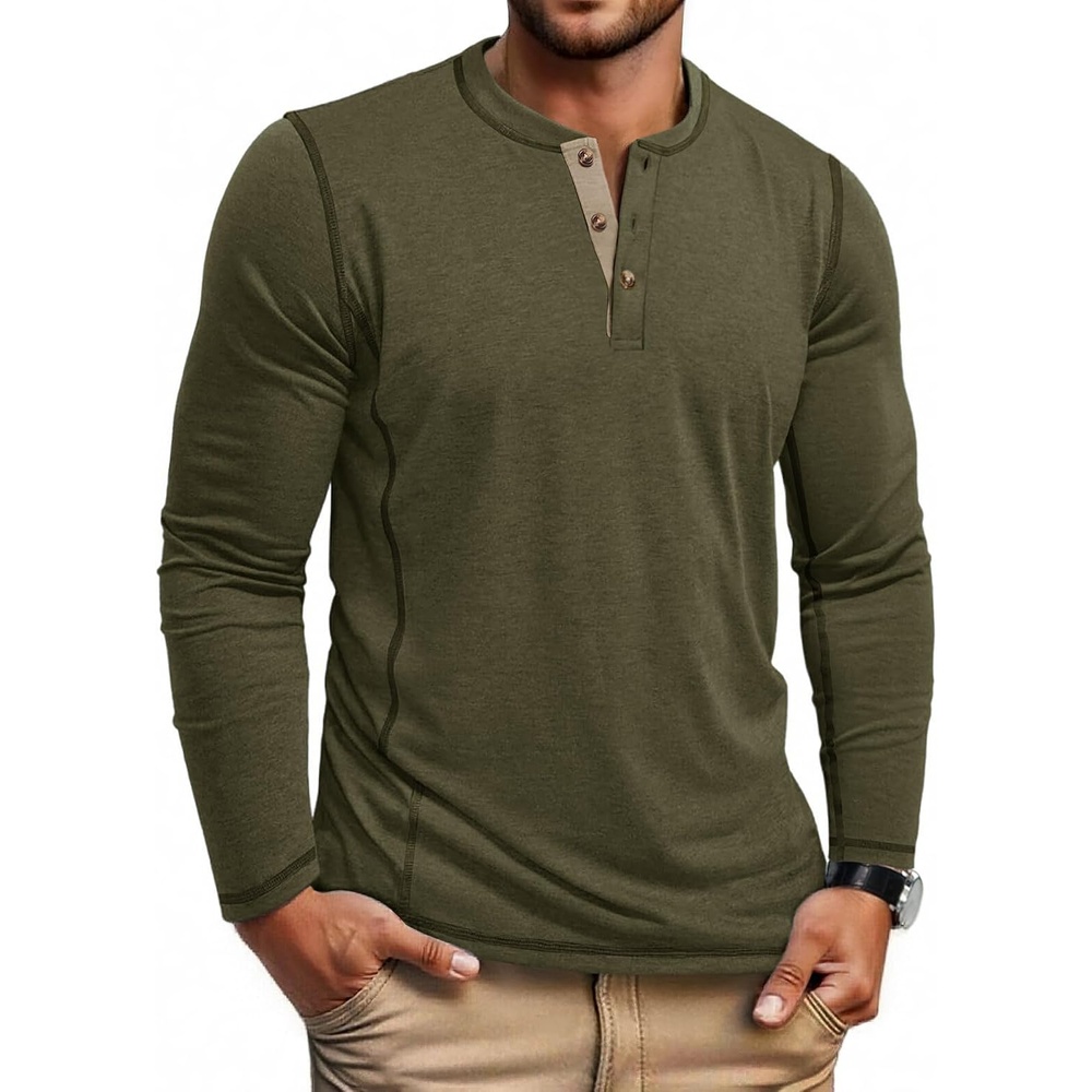 image:imageCOOFANDY Mens Henley Shirts Long Sleeve Casual TShirts Lightweight Tee Maverick SlubLightweightClassicSoft StretchCasualFashionArmy Green