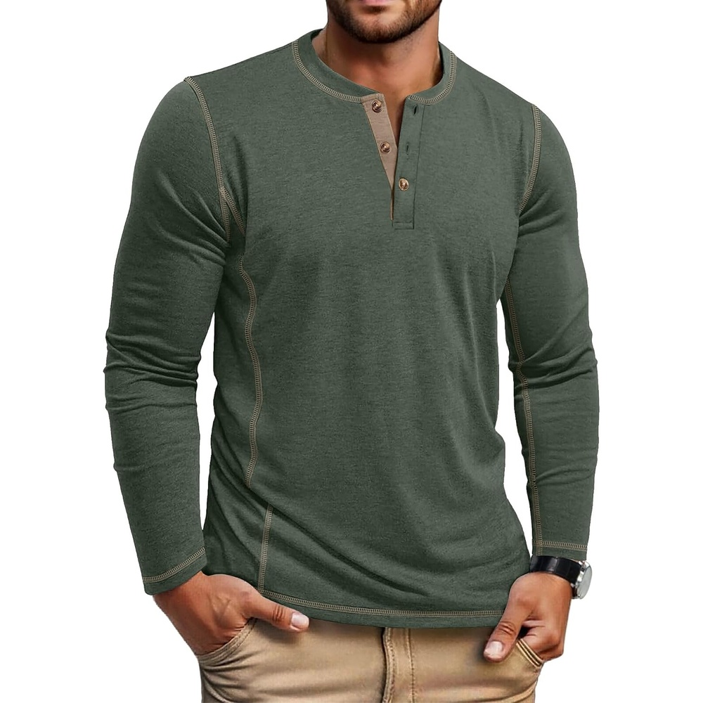 image:imageCOOFANDY Mens Henley Shirts Long Sleeve Casual TShirts Lightweight Tee Maverick SlubLightweightClassicSoft StretchCasualFashionDark Army Green