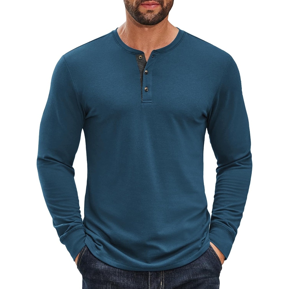 image:imageCOOFANDY Mens Long Sleeve Henley Shirts Cotton TShirts Casual Pullover Shirt Soft Stretch Basic Tees Fall TopsDark Blue
