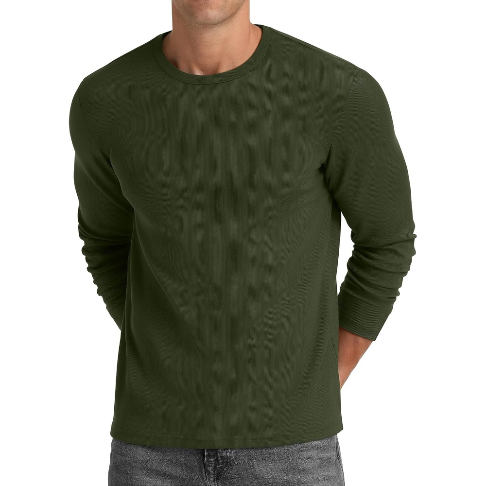 image:imageCOOFANDY Mens Long Sleeve Muscle T Shirts Slim Fit Casual Crew Neck Ribbed Tee ShirtsDark Army Green