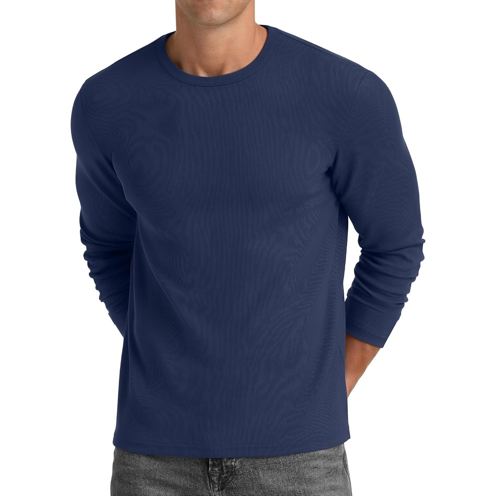 image:imageCOOFANDY Mens Long Sleeve Muscle T Shirts Slim Fit Casual Crew Neck Ribbed Tee ShirtsNavy Blue