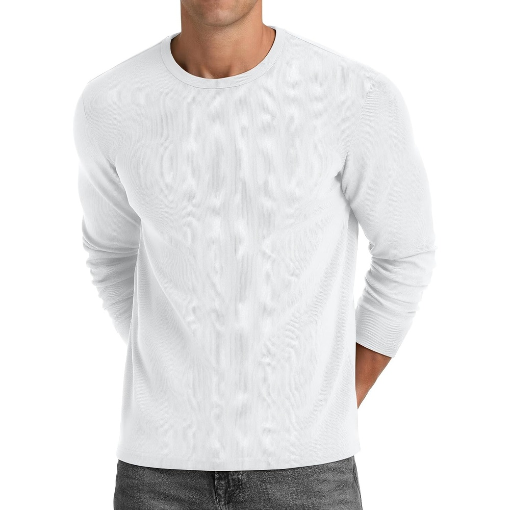 image:imageCOOFANDY Mens Long Sleeve Muscle T Shirts Slim Fit Casual Crew Neck Ribbed Tee ShirtsWhite