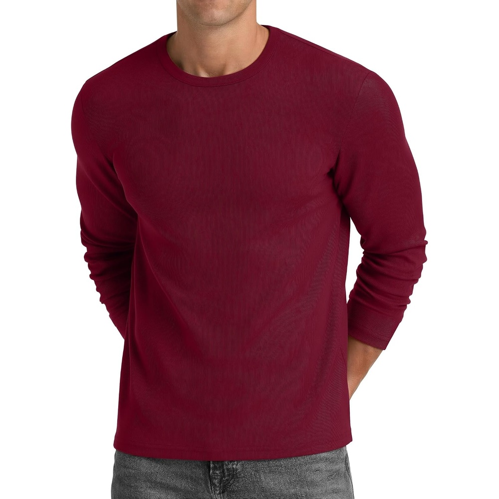 image:imageCOOFANDY Mens Long Sleeve Muscle T Shirts Slim Fit Casual Crew Neck Ribbed Tee ShirtsWine Red