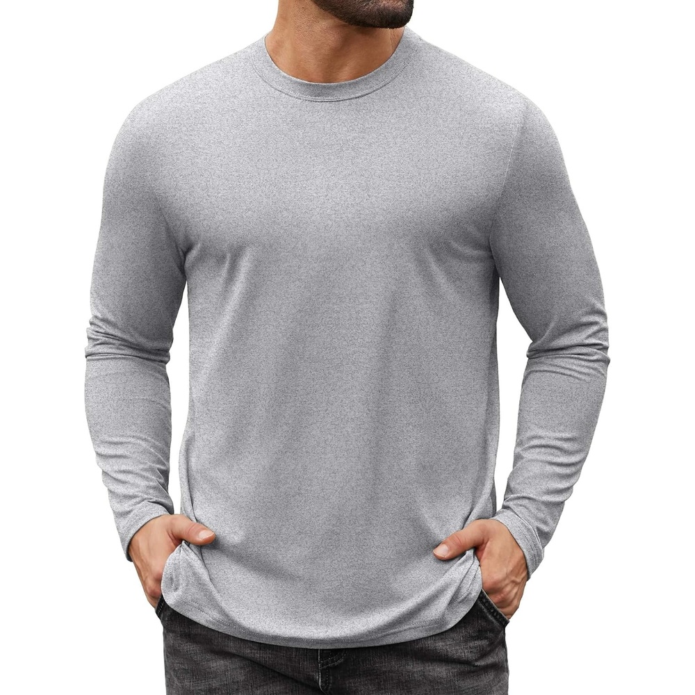 image:imageCOOFANDY Mens Long Sleeve Tee Shirts Stretch Crew Neck Thermal Shirts Casual T Shirts for MenHeather Grey