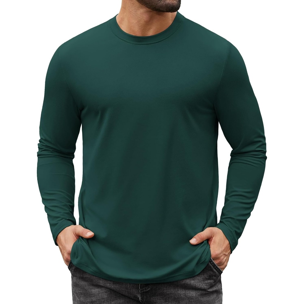 image:imageCOOFANDY Mens Long Sleeve Tee Shirts Stretch Crew Neck Thermal Shirts Casual T Shirts for MenLake Green