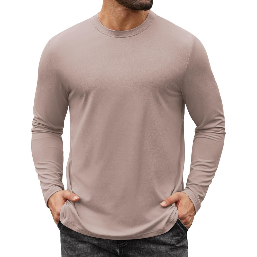 image:imageCOOFANDY Mens Long Sleeve Tee Shirts Stretch Crew Neck Thermal Shirts Casual T Shirts for MenLight Khaki