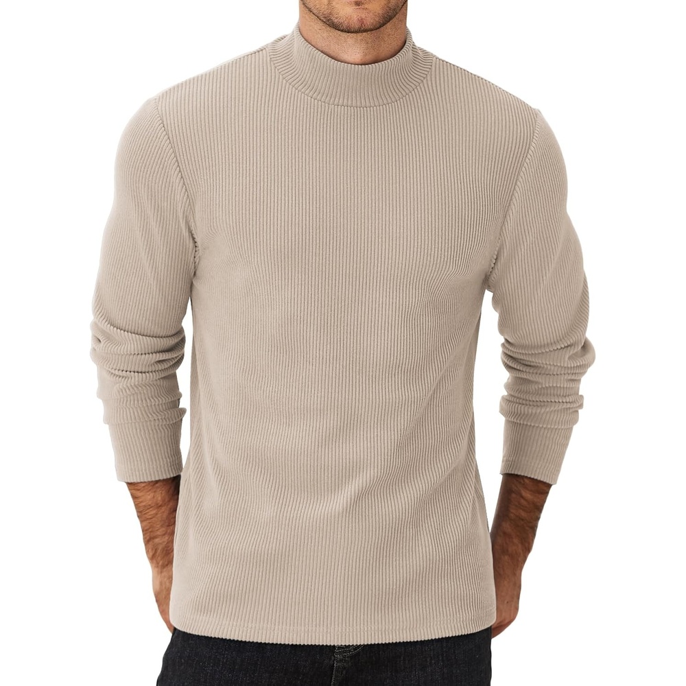 image:imageCOOFANDY Mens Mock Neck Sweater Lightweight Ribbed Knit Casual Pullover Long SleeveCasualRibbed KnitBreathableHalf turtleneckRegular fitBeige