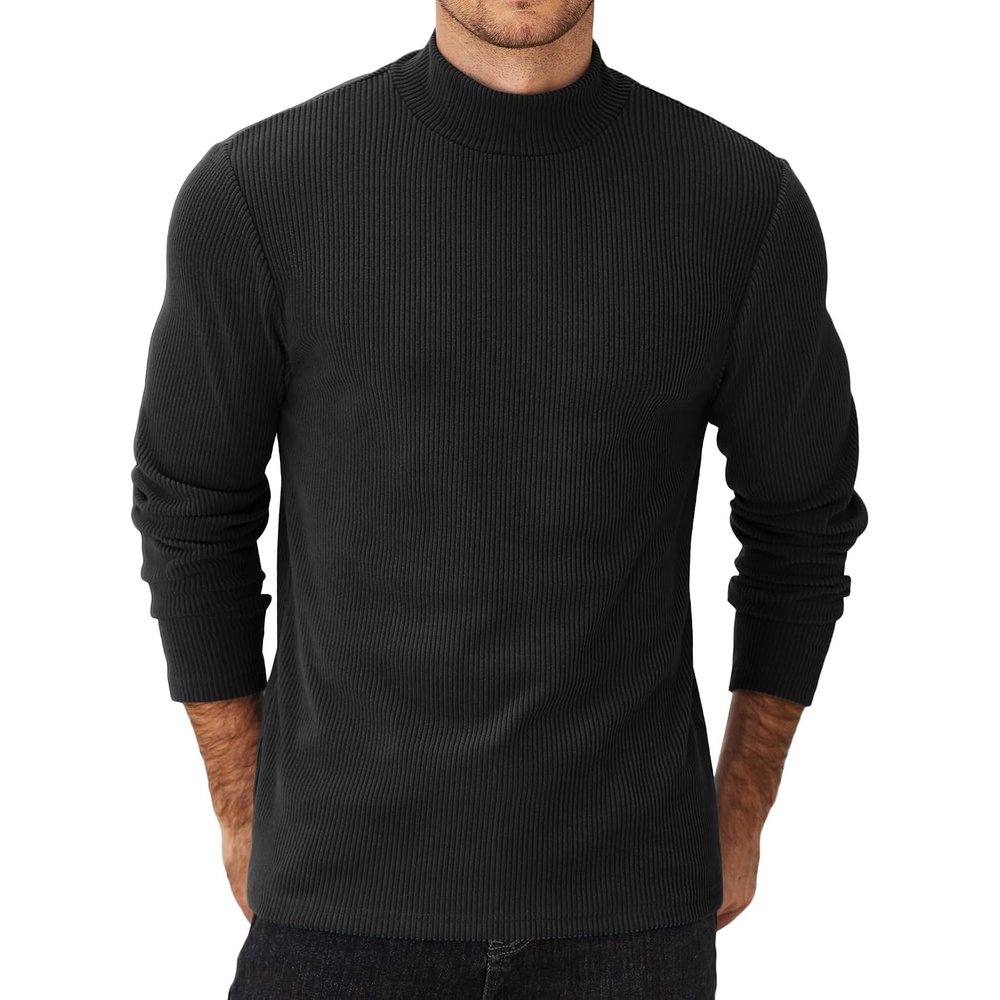 image:imageCOOFANDY Mens Mock Neck Sweater Lightweight Ribbed Knit Casual Pullover Long SleeveCasualRibbed KnitBreathableHalf turtleneckRegular fitBlack