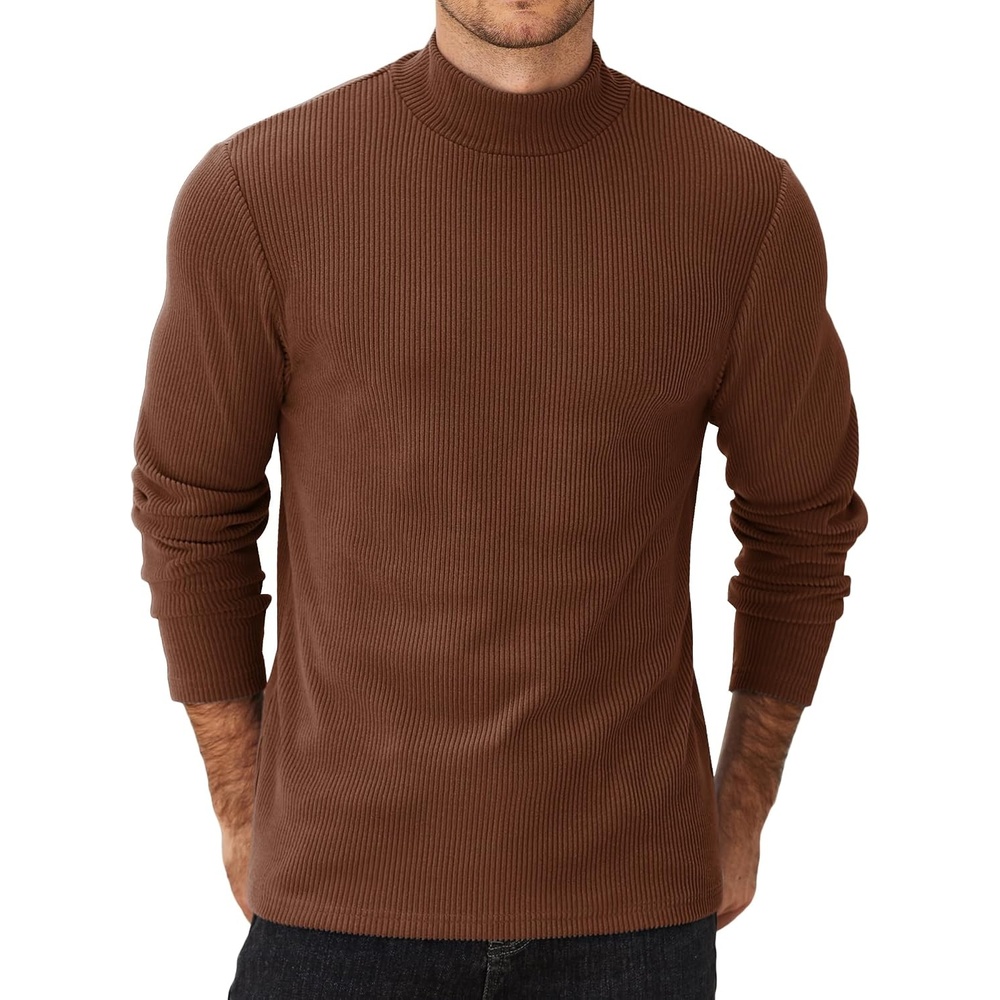 image:imageCOOFANDY Mens Mock Neck Sweater Lightweight Ribbed Knit Casual Pullover Long SleeveCasualRibbed KnitBreathableHalf turtleneckRegular fitBrown