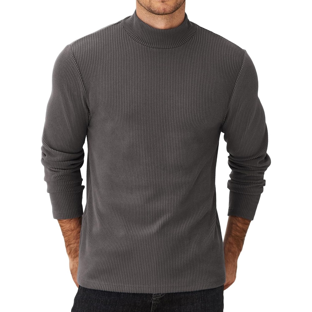 image:imageCOOFANDY Mens Mock Neck Sweater Lightweight Ribbed Knit Casual Pullover Long SleeveCasualRibbed KnitBreathableHalf turtleneckRegular fitDark Gray