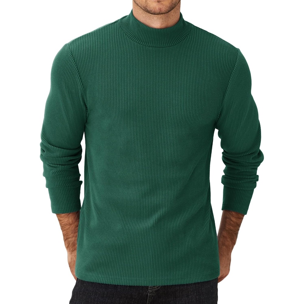 image:imageCOOFANDY Mens Mock Neck Sweater Lightweight Ribbed Knit Casual Pullover Long SleeveCasualRibbed KnitBreathableHalf turtleneckRegular fitDark Green
