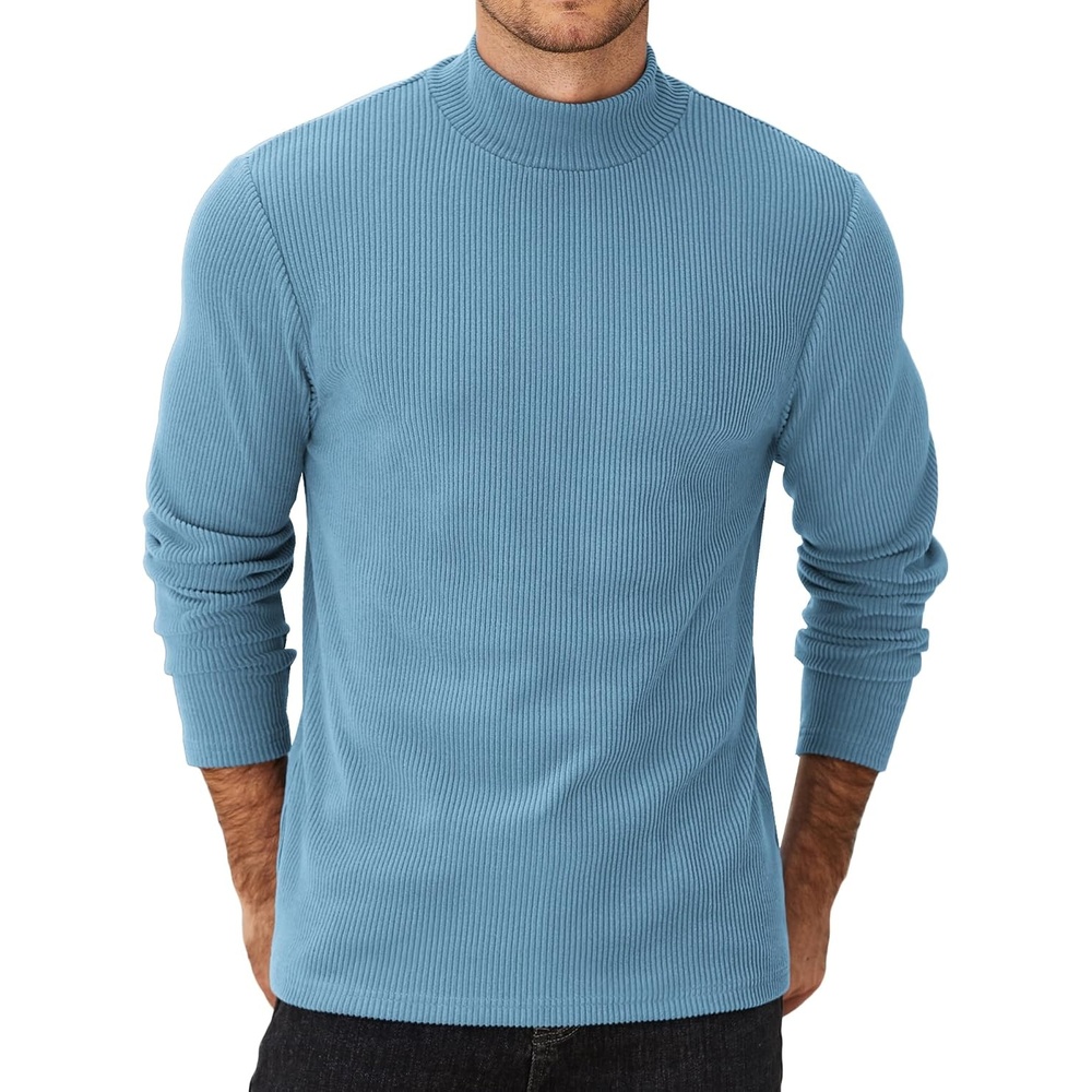 image:imageCOOFANDY Mens Mock Neck Sweater Lightweight Ribbed Knit Casual Pullover Long SleeveCasualRibbed KnitBreathableHalf turtleneckRegular fitDark Navy Blue