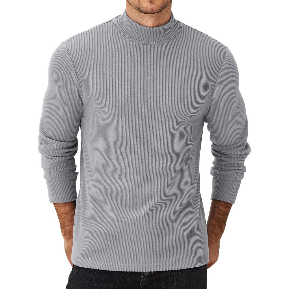 image:imageCOOFANDY Mens Mock Neck Sweater Lightweight Ribbed Knit Casual Pullover Long SleeveCasualRibbed KnitBreathableHalf turtleneckRegular fitGray
