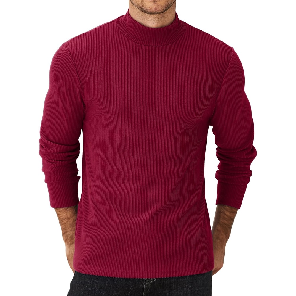 image:imageCOOFANDY Mens Mock Neck Sweater Lightweight Ribbed Knit Casual Pullover Long SleeveCasualRibbed KnitBreathableHalf turtleneckRegular fitWine Red