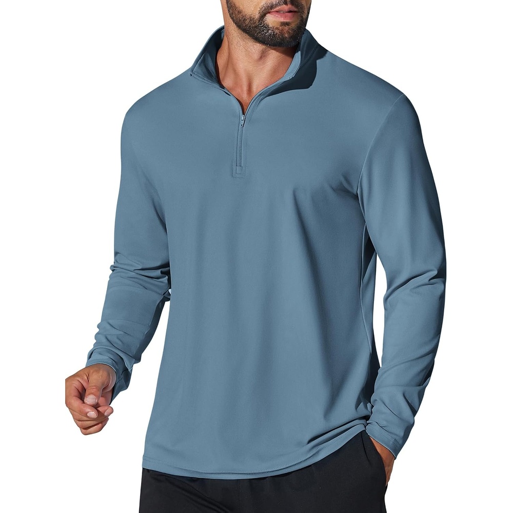 image:imageCOOFANDY Mens Quarter Zip Pullover 14 Zip Mock Neck Sun Protection Lightweight Athletic Golf Polo ShirtsDeep Blue