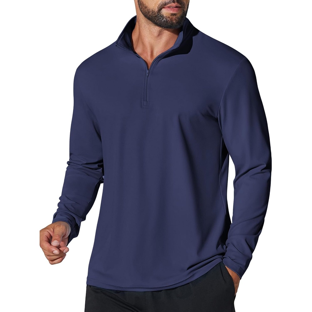 image:imageCOOFANDY Mens Quarter Zip Pullover 14 Zip Mock Neck Sun Protection Lightweight Athletic Golf Polo ShirtsNavy Blue