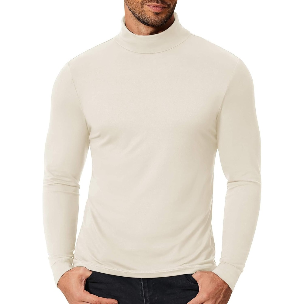 image:imageCOOFANDY Mens Slim Fit Mock Turtleneck T Shirt Casual Basic Knitted Long Sleeve Pullover SweaterApricot
