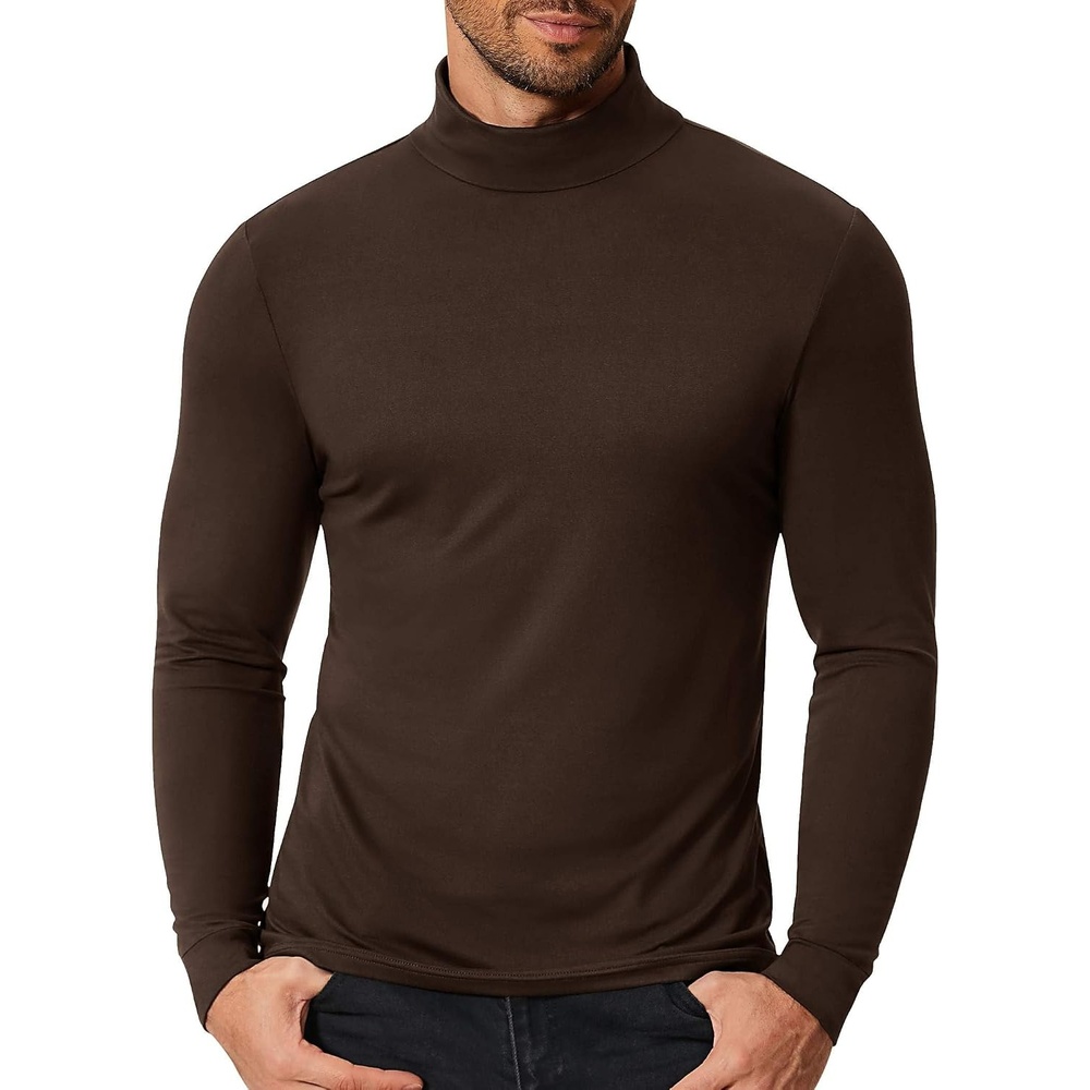 image:imageCOOFANDY Mens Slim Fit Mock Turtleneck T Shirt Casual Basic Knitted Long Sleeve Pullover SweaterChestnut Brown