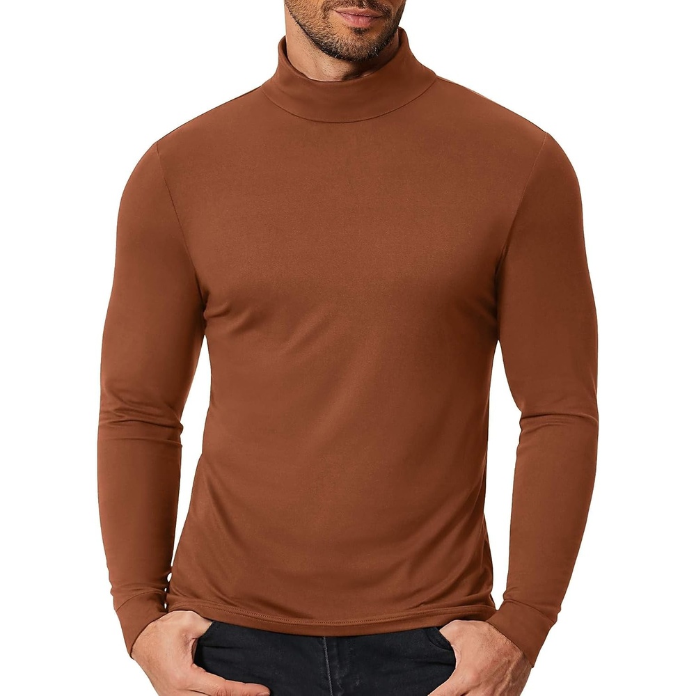 image:imageCOOFANDY Mens Slim Fit Mock Turtleneck T Shirt Casual Basic Knitted Long Sleeve Pullover SweaterLight Brown