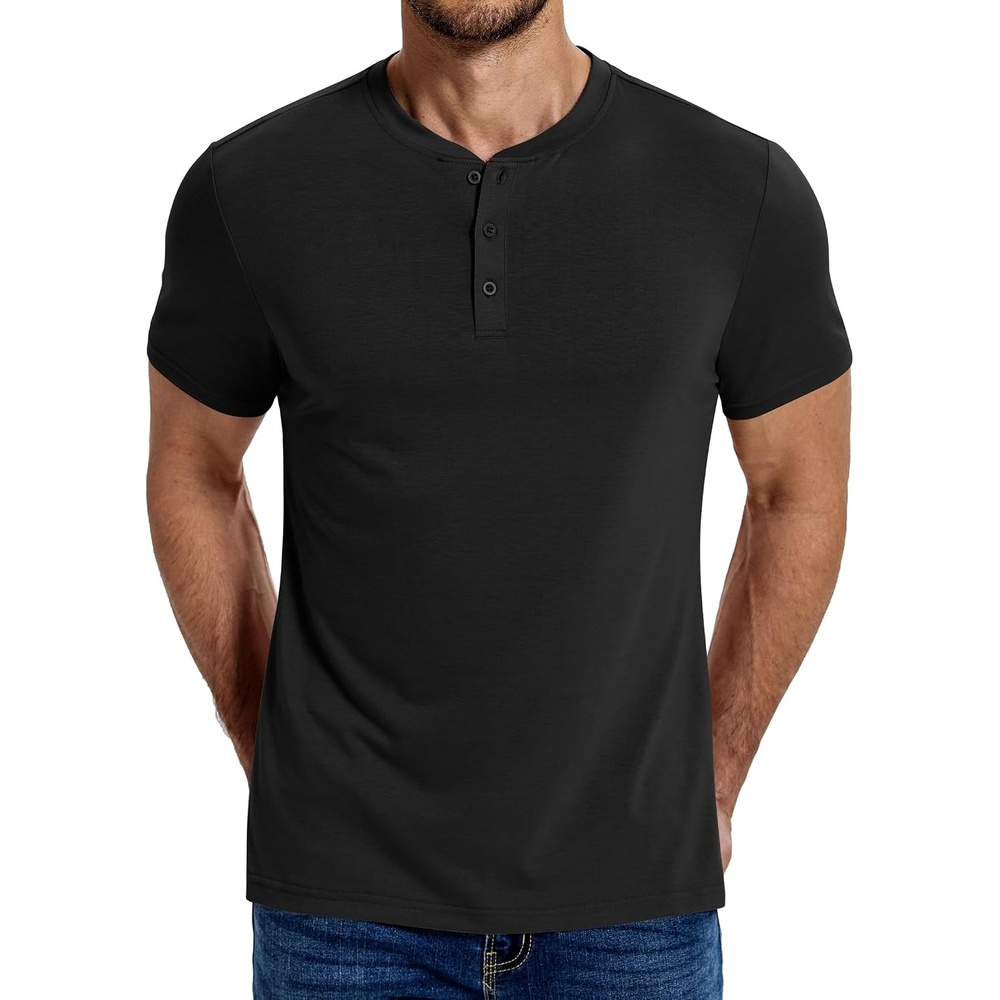 image:imageCOOFANDY Mens T Shirts Henley Shirts Short Sleeve Casual Shirts for Men Classic Mens Henley Shirts Lightweight Breathable and Soft touch Solid Color Casual Shirts for Daily WorkAll Black