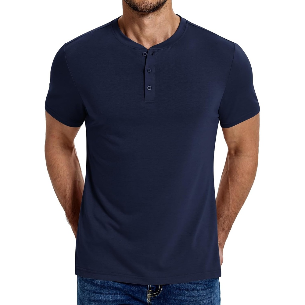 image:imageCOOFANDY Mens T Shirts Henley Shirts Short Sleeve Casual Shirts for Men  Classic Mens Henley Shirts Lightweight Breathable and Soft touch Solid Color Casual Shirts for Daily WorkNavy Blue
