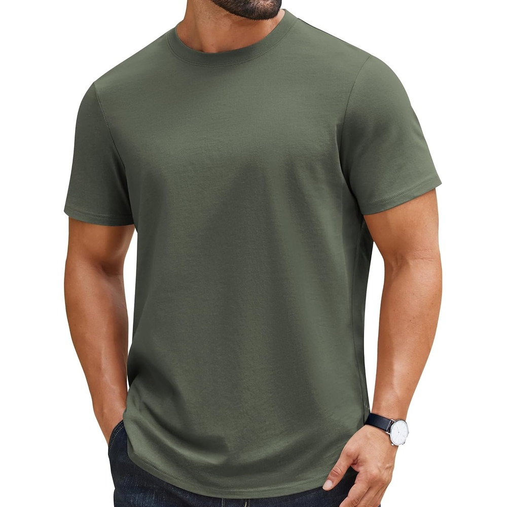 image:imageCOOFANDY Mens Tshirts 100 Cotton Big Tall T Shirts Basic Tees Plain T ShirtsArmy Green