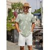 COOFANDY Men’s 2 Piece Cotton Linen Sets Summer Beach Outfits Casual Short Sleeve Henley Shirts and Vacation Shorts(Green Floral Shirt/White Shorts)