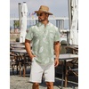 COOFANDY Men’s 2 Piece Cotton Linen Sets Summer Beach Outfits Casual Short Sleeve Henley Shirts and Vacation Shorts(Green Floral Shirt/White Shorts)