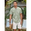 COOFANDY Men’s 2 Piece Cotton Linen Sets Summer Beach Outfits Casual Short Sleeve Henley Shirts and Vacation Shorts(Green Floral Shirt/White Shorts)
