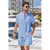 COOFANDY Men’s 2 Pieces Linen Set Henley Shirt Short Sleeve and Shorts | Short Sets, 2 Pieces Outfits, Button Closure, Lightweight, Breathable, Summer Beach Yoga Matching Sets(Blue)