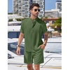 COOFANDY Men’s 2 Pieces Linen Set Henley Shirt Short Sleeve and Shorts | Short Sets, 2 Pieces Outfits, Button Closure, Lightweight, Breathable, Summer Beach Yoga Matching Sets(Army Green)