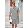COOFANDY Men’s 2 Pieces Linen Set Henley Shirt Short Sleeve and Shorts | Short Sets, 2 Pieces Outfits, Button Closure, Lightweight, Breathable, Summer Beach Yoga Matching Sets(Light Grey)