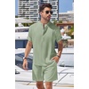 COOFANDY Men’s 2 Pieces Linen Set Henley Shirt Short Sleeve and Shorts | Short Sets, 2 Pieces Outfits, Button Closure, Lightweight, Breathable, Summer Beach Yoga Matching Sets(Light Green)