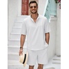 COOFANDY Men’s 2 Pieces Linen Set Henley Shirt Short Sleeve and Shorts | Short Sets, 2 Pieces Outfits, Button Closure, Lightweight, Breathable, Summer Beach Yoga Matching Sets(A-white)