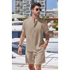 COOFANDY Men’s 2 Pieces Linen Set Henley Shirt Short Sleeve and Shorts | Short Sets, 2 Pieces Outfits, Button Closure, Lightweight, Breathable, Summer Beach Yoga Matching Sets(Khaki)