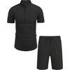 COOFANDY Men’s 2 Pieces Linen Set Henley Shirt Short Sleeve and Shorts | Short Sets, 2 Pieces Outfits, Button Closure, Lightweight, Breathable, Summer Beach Yoga Matching Sets(Black)