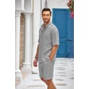 COOFANDY Men’s 2 Pieces Linen Set Henley Shirt Short Sleeve and Shorts | Short Sets, 2 Pieces Outfits, Button Closure, Lightweight, Breathable, Summer Beach Yoga Matching Sets(Light Grey)
