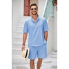 COOFANDY Men’s 2 Pieces Linen Set Henley Shirt Short Sleeve and Shorts | Short Sets, 2 Pieces Outfits, Button Closure, Lightweight, Breathable, Summer Beach Yoga Matching Sets(Blue)