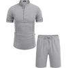 COOFANDY Men’s 2 Pieces Linen Set Henley Shirt Short Sleeve and Shorts | Short Sets, 2 Pieces Outfits, Button Closure, Lightweight, Breathable, Summer Beach Yoga Matching Sets(Light Grey)