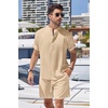 COOFANDY Men’s 2 Pieces Linen Set Henley Shirt Short Sleeve and Shorts | Short Sets, 2 Pieces Outfits, Button Closure, Lightweight, Breathable, Summer Beach Yoga Matching Sets(Light Khaki)