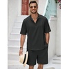 COOFANDY Men’s 2 Pieces Linen Set Henley Shirt Short Sleeve and Shorts | Short Sets, 2 Pieces Outfits, Button Closure, Lightweight, Breathable, Summer Beach Yoga Matching Sets(Black)