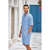 COOFANDY Men’s 2 Pieces Linen Set Henley Shirt Short Sleeve and Shorts | Short Sets, 2 Pieces Outfits, Button Closure, Lightweight, Breathable, Summer Beach Yoga Matching Sets(Blue)