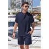 COOFANDY Men’s 2 Pieces Linen Set Henley Shirt Short Sleeve and Shorts | Short Sets, 2 Pieces Outfits, Button Closure, Lightweight, Breathable, Summer Beach Yoga Matching Sets(Navy Blue)