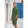 COOFANDY Men’s 2 Pieces Linen Set Henley Shirt Short Sleeve and Shorts | Short Sets, 2 Pieces Outfits, Button Closure, Lightweight, Breathable, Summer Beach Yoga Matching Sets(Army Green)